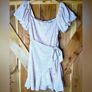 Princess Polly‎ Pink Flower Wrap Dress Ruffle Hem Short Sleeve Size 8